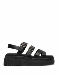 Leather Buckle Platform Slingback Sandals