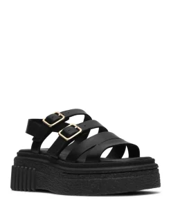 Leather Buckle Platform Slingback Sandals