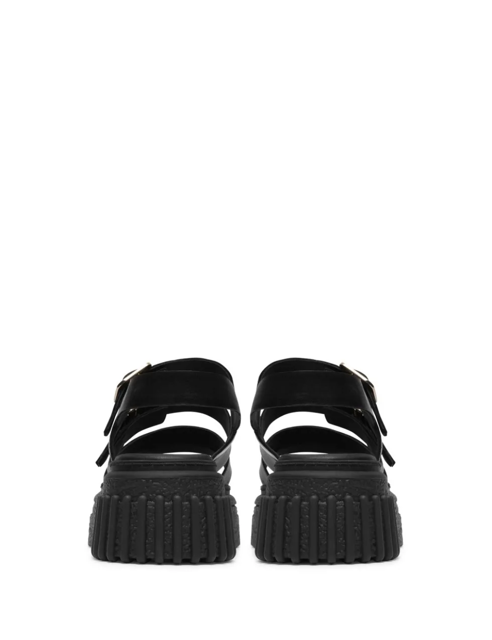 Leather Buckle Platform Slingback Sandals