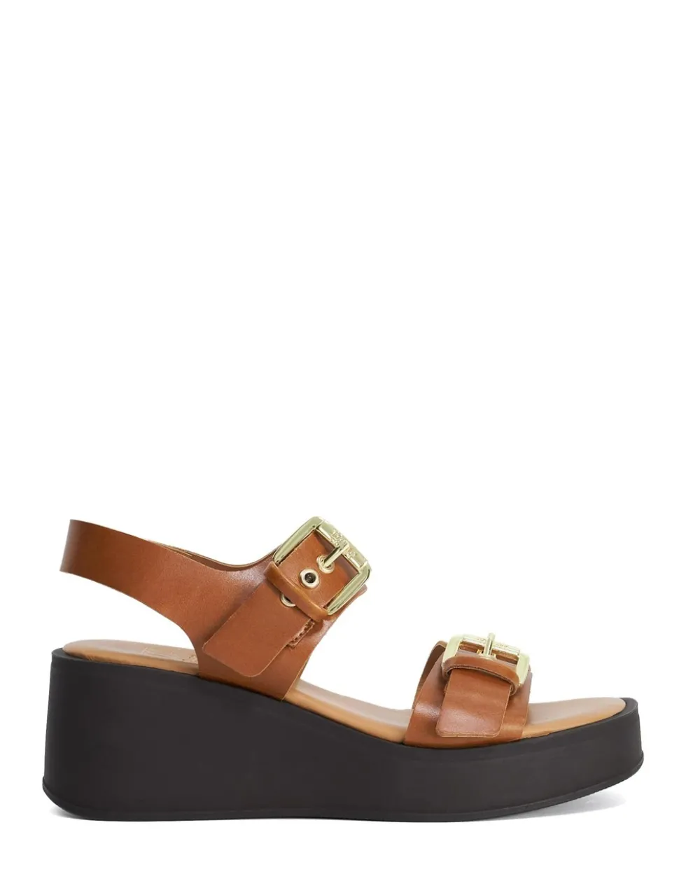 Leather Buckle Strappy Wedge Sandals