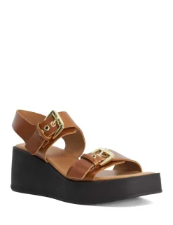 Leather Buckle Strappy Wedge Sandals