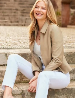 Leather Collared Zip Detail Bomber Jacket