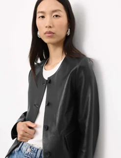 Leather Collarless Jacket