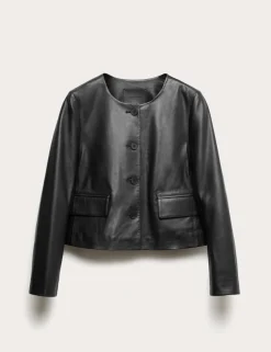 Leather Collarless Jacket