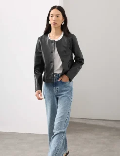 Leather Collarless Jacket