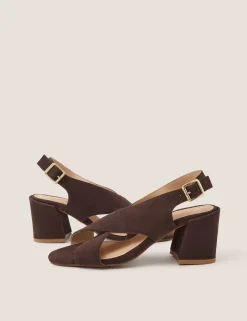 Leather Crossover Buckle Block Heel Sandals