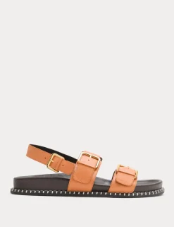Leather Double Buckle Footbed Sandals