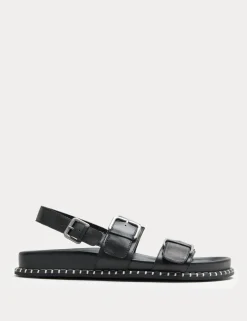 Leather Double Buckle Footbed Sandals