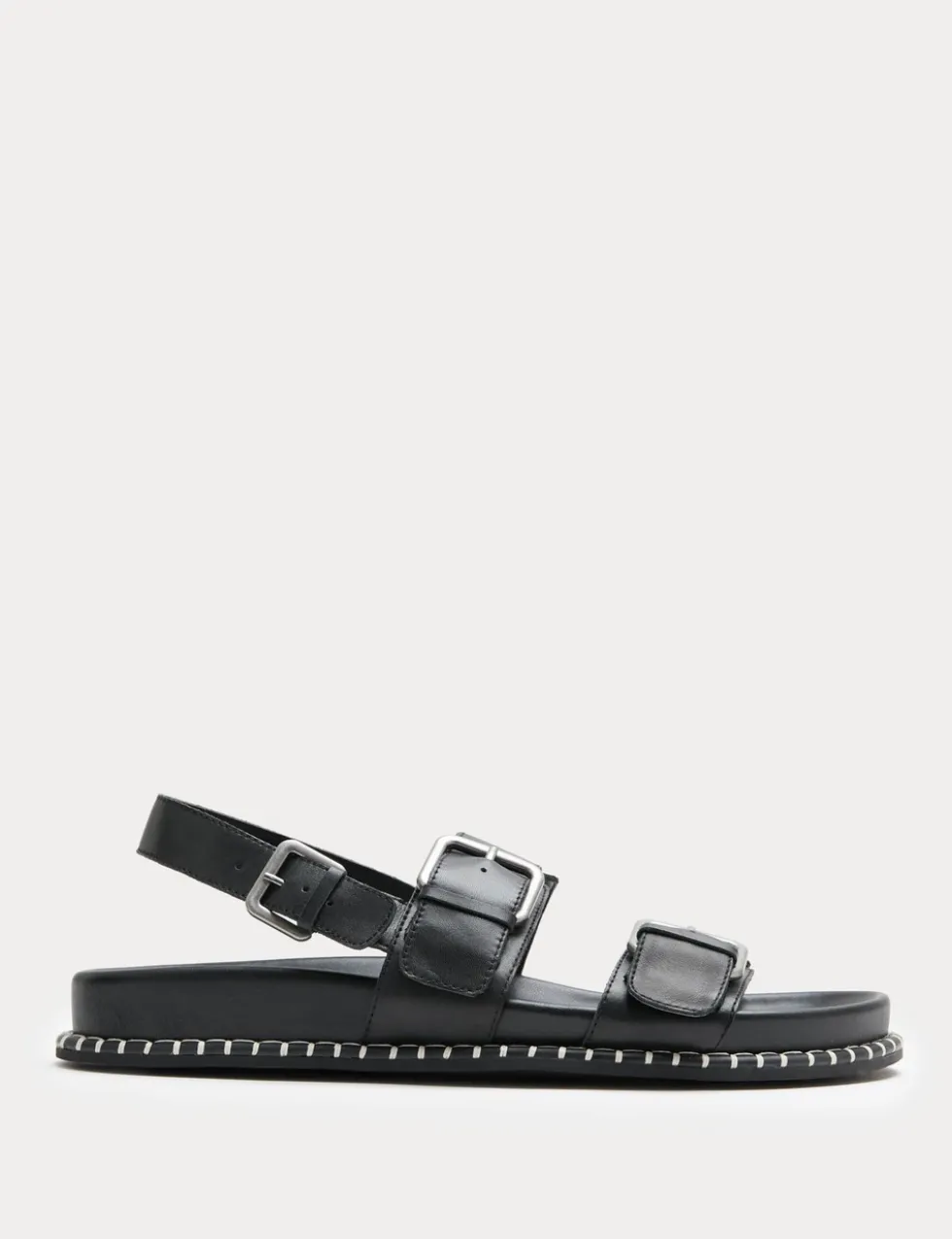 Leather Double Buckle Footbed Sandals