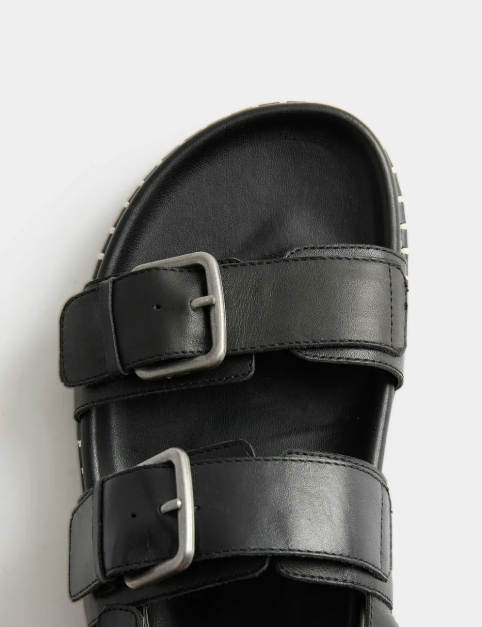 Leather Double Buckle Footbed Sandals