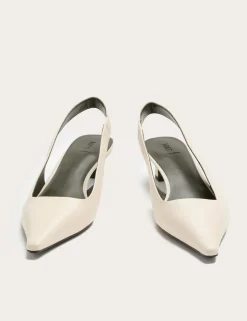 Leather Kitten Heel Slingback Shoes