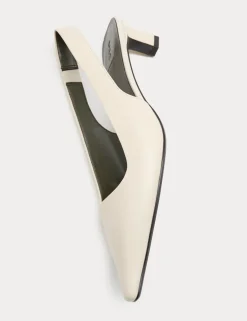 Leather Kitten Heel Slingback Shoes