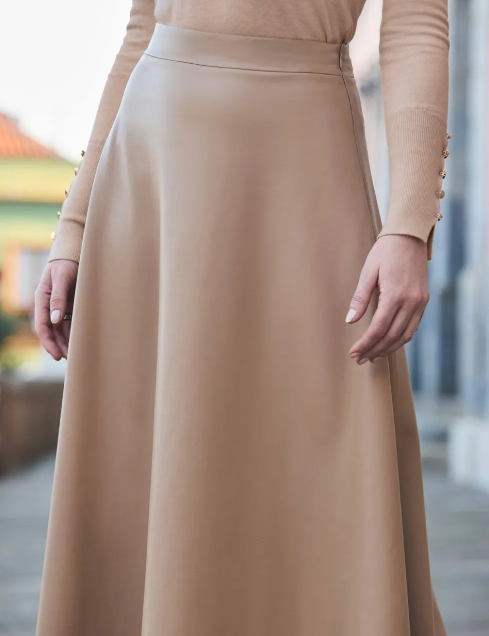Leather Look Midaxi A-Line Skirt