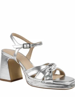 Leather Metallic Block Heel Open Toe Sandals