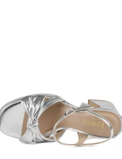 Leather Metallic Block Heel Open Toe Sandals