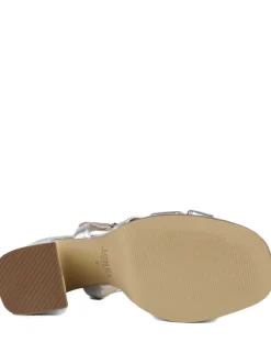 Leather Metallic Block Heel Open Toe Sandals