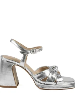 Leather Metallic Block Heel Open Toe Sandals