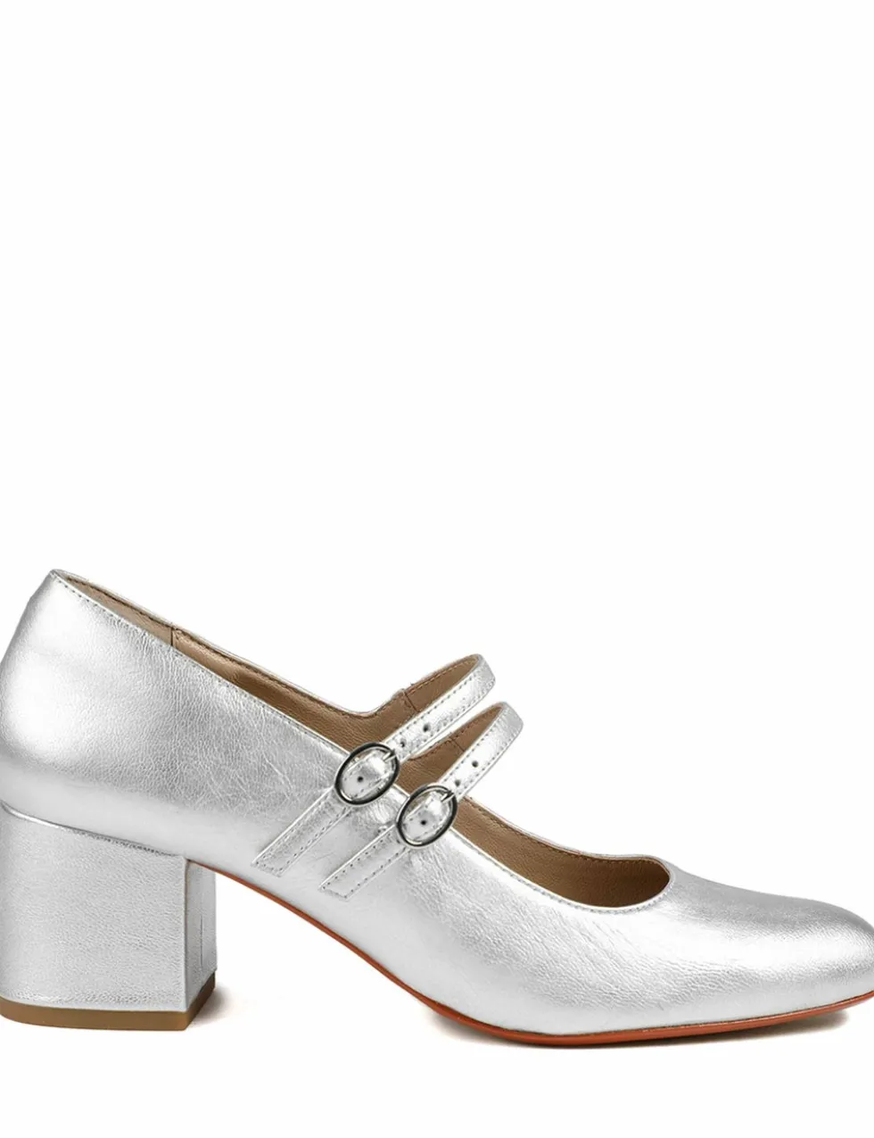 Leather Metallic Block Heel Shoes