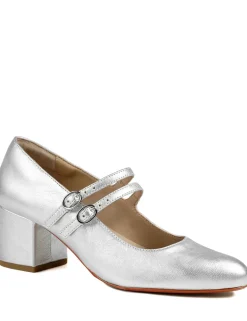 Leather Metallic Block Heel Shoes