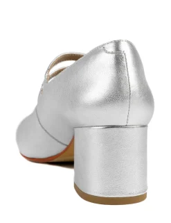 Leather Metallic Block Heel Shoes