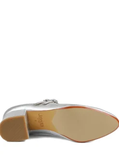 Leather Metallic Block Heel Shoes