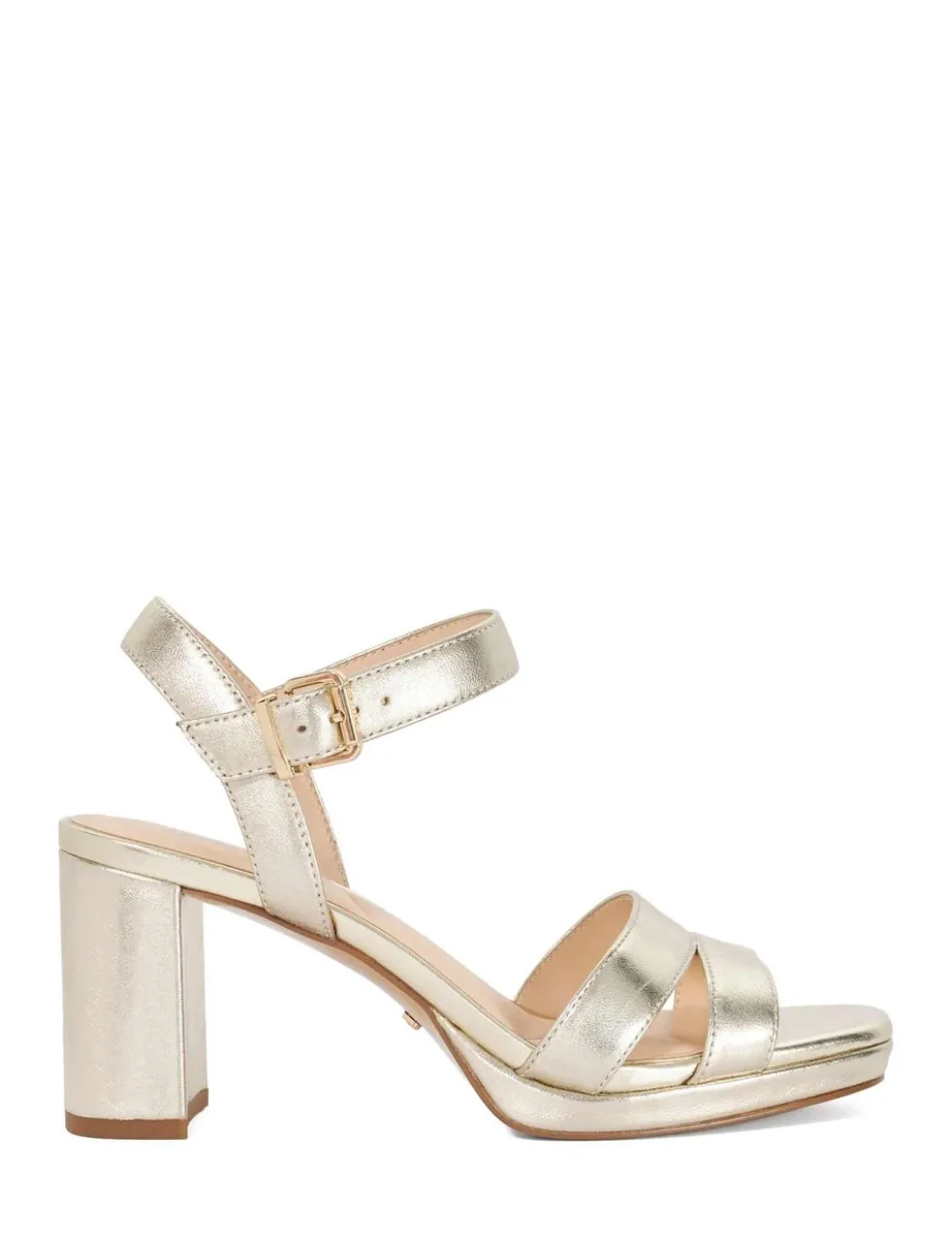 Leather Metallic Platform Block Heel Sandals