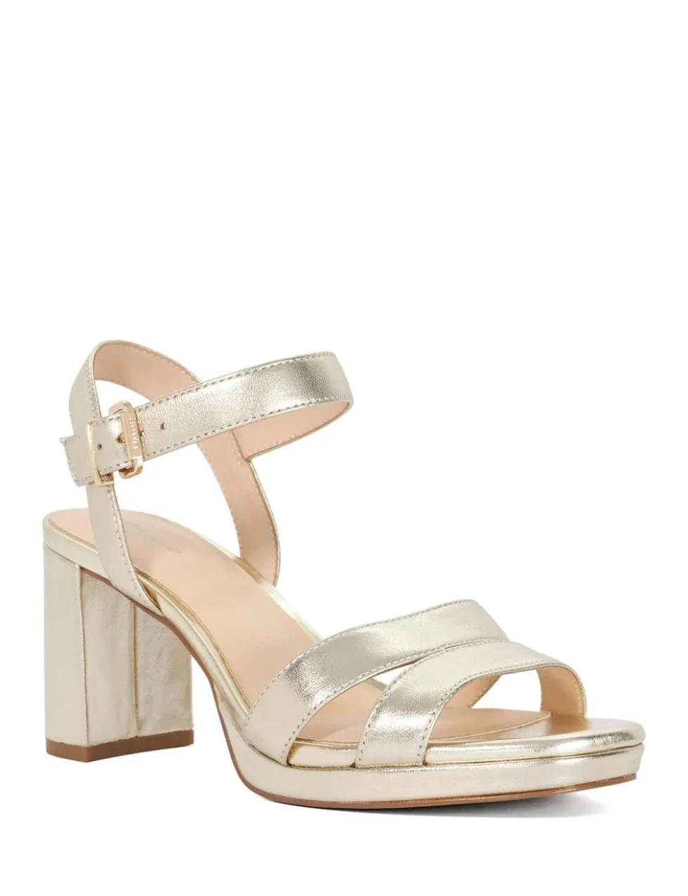 Leather Metallic Platform Block Heel Sandals