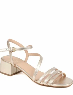 Leather Metallic Strappy Block Heel Sandals