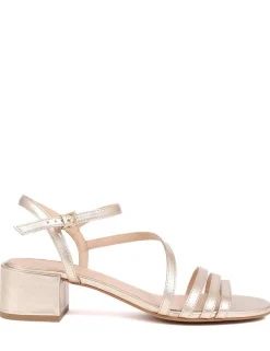 Leather Metallic Strappy Block Heel Sandals
