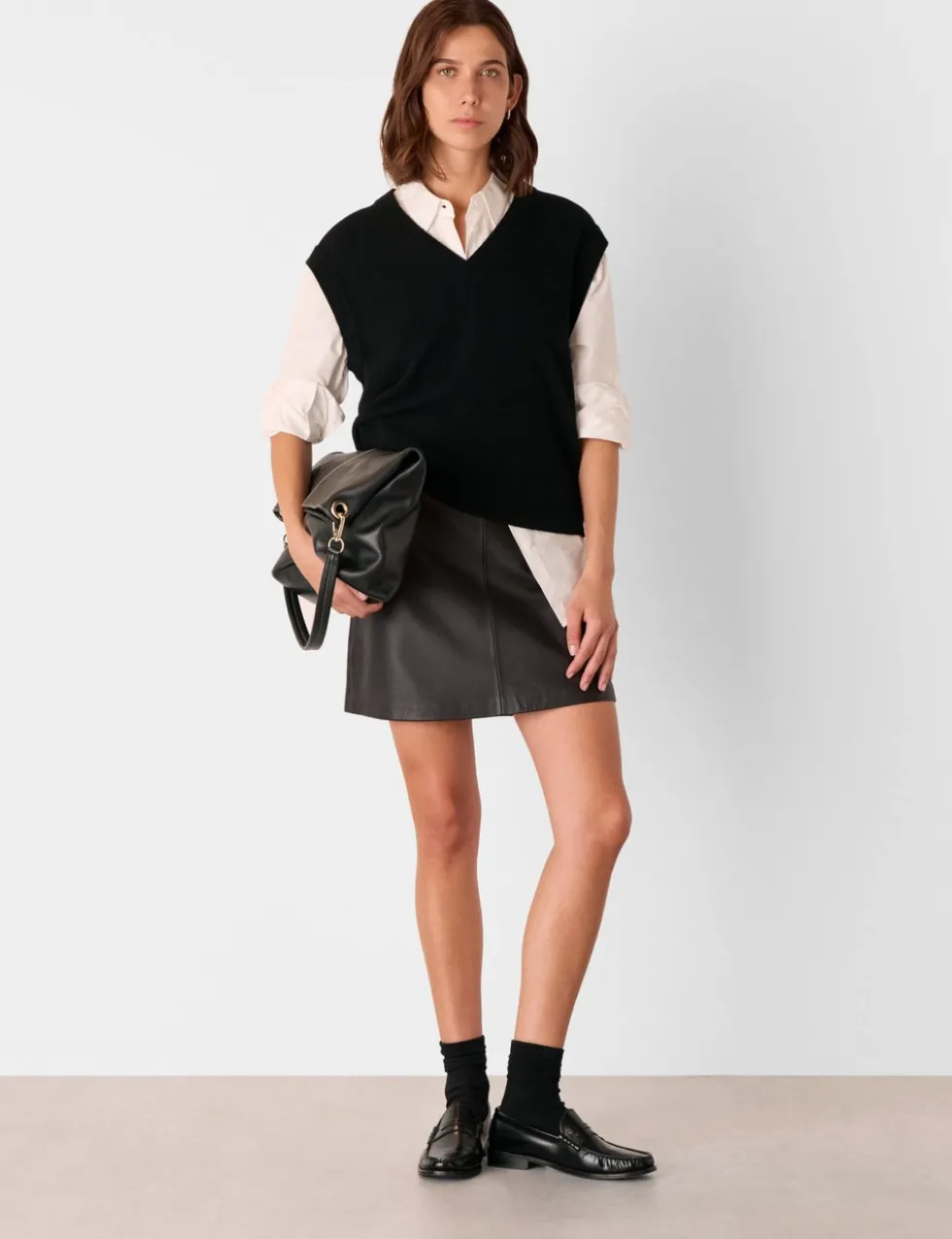 Leather Mini A-Line Skirt