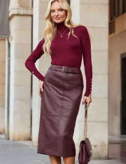 Leather Panelled Midi Pencil Skirt