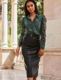 Leather Panelled Midi Pencil Skirt