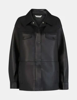 Leather Relaxed Collared Biker Jacket