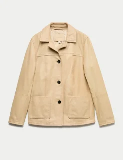 Leather Revere Collar Jacket