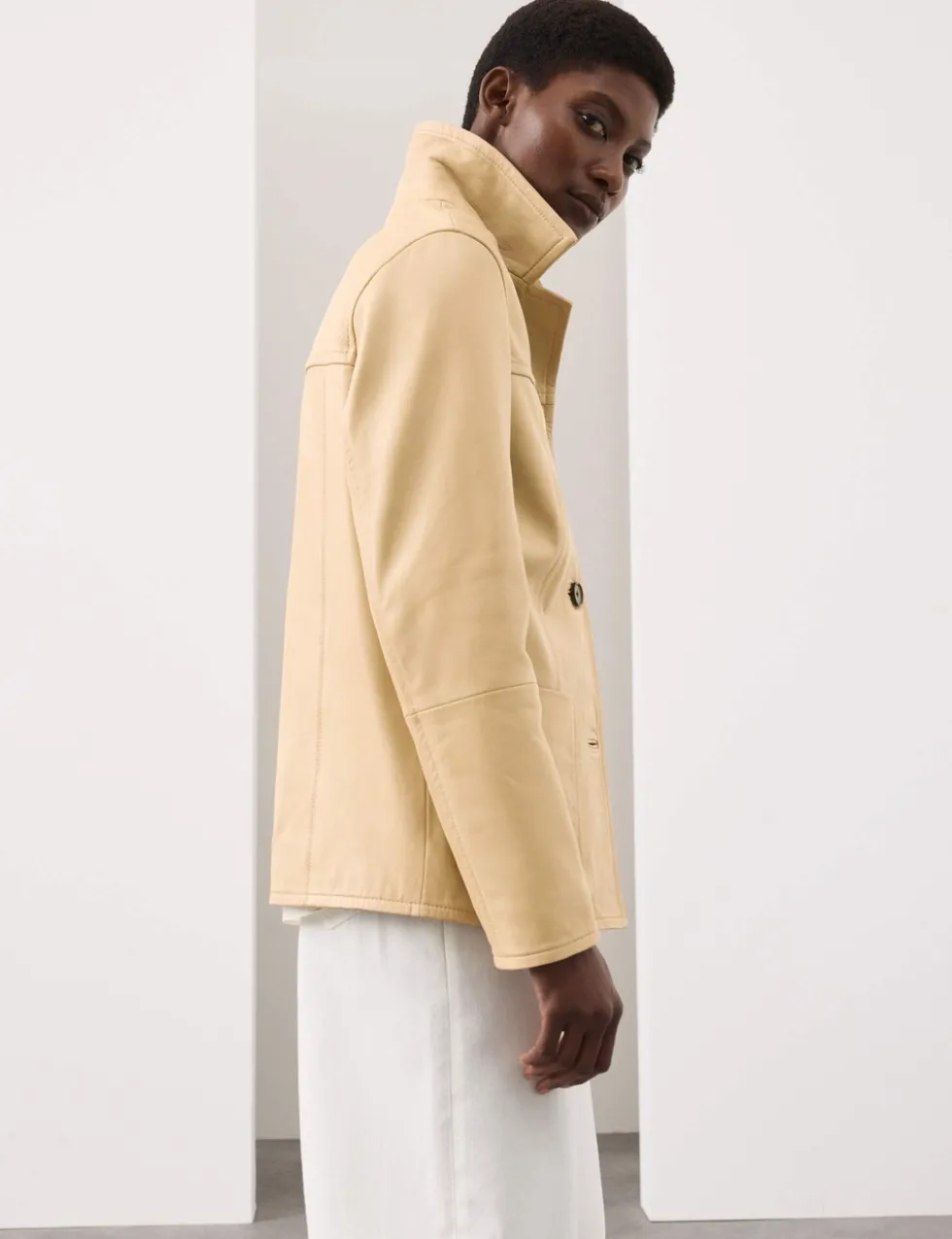 Leather Revere Collar Jacket