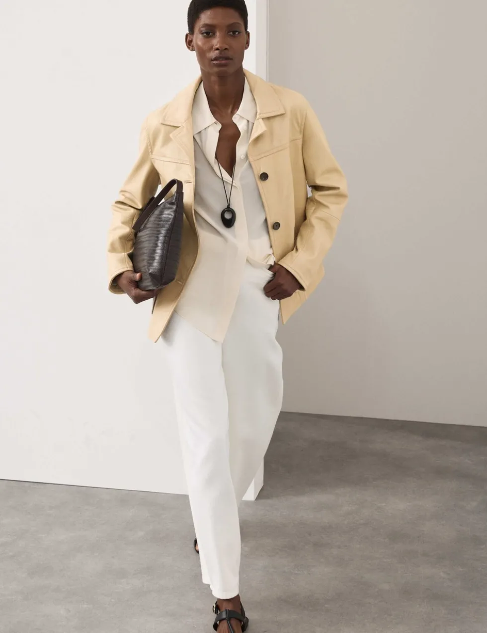 Leather Revere Collar Jacket