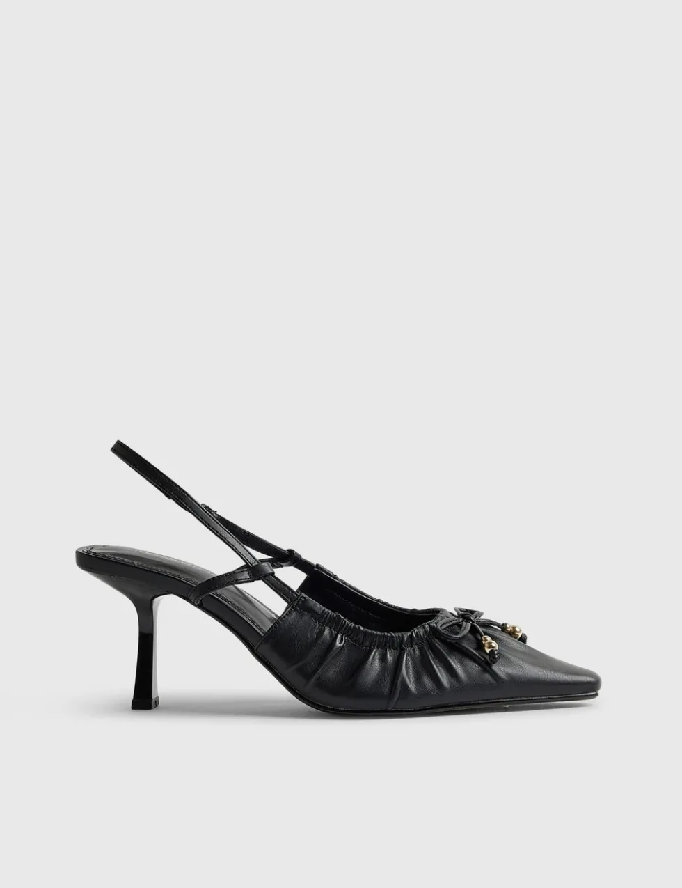 Leather Ruched Bow Slingback Court Heels