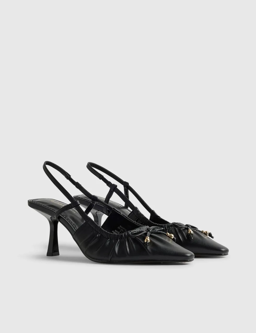 Leather Ruched Bow Slingback Court Heels