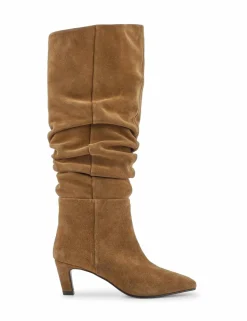 Leather Ruched Knee High Stiletto Heel Boots