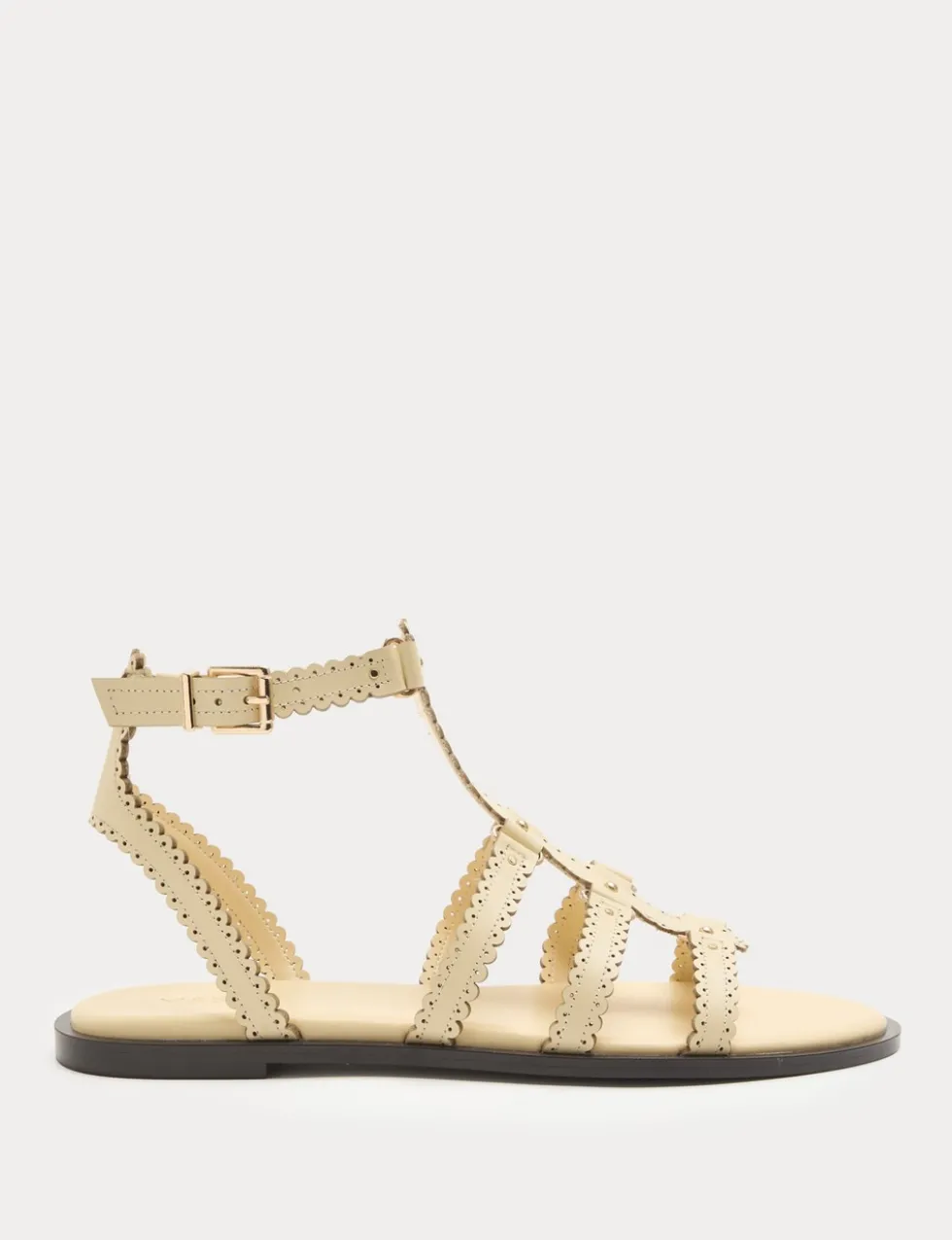 Leather Scallop Edge Flat Gladiator Sandals