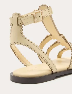 Leather Scallop Edge Flat Gladiator Sandals