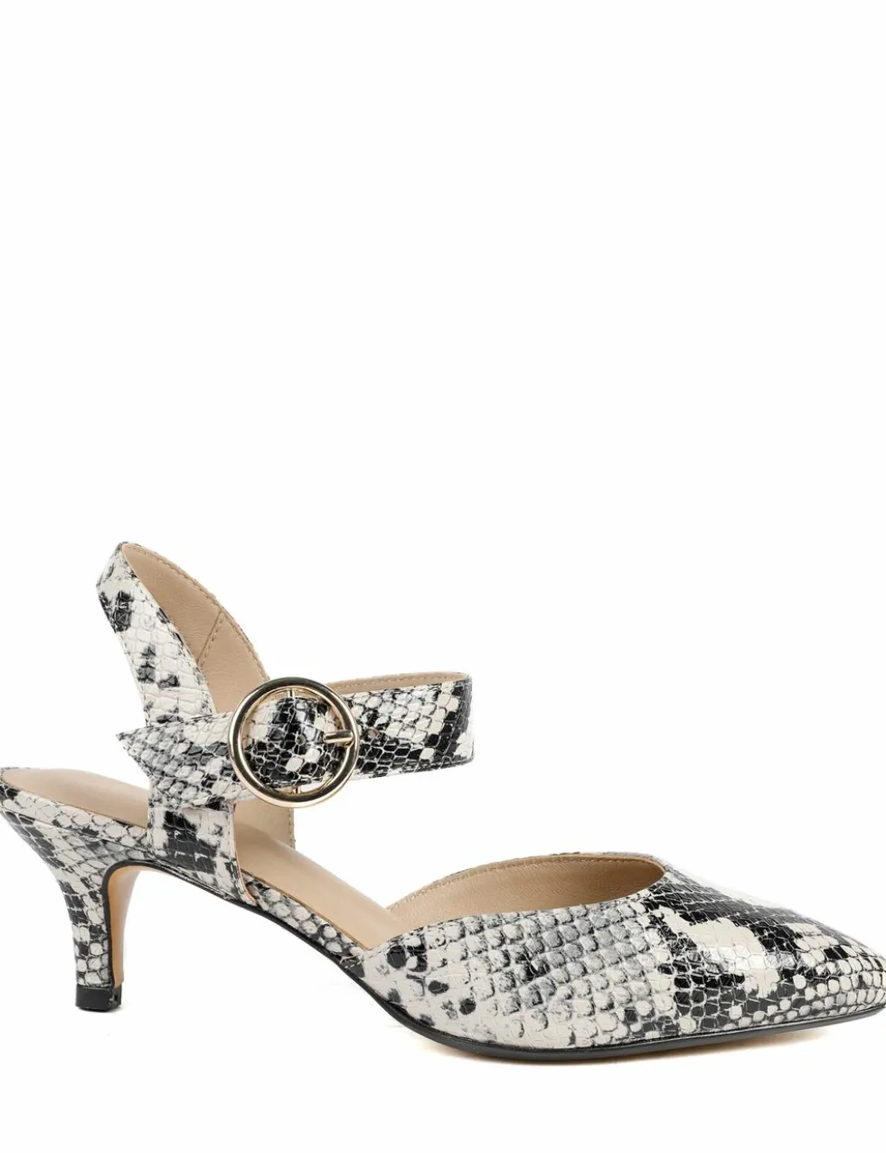 Leather Snake Print Kitten Heel Court Shoes