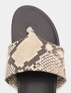 Leather Snake Print Toe Post Mules