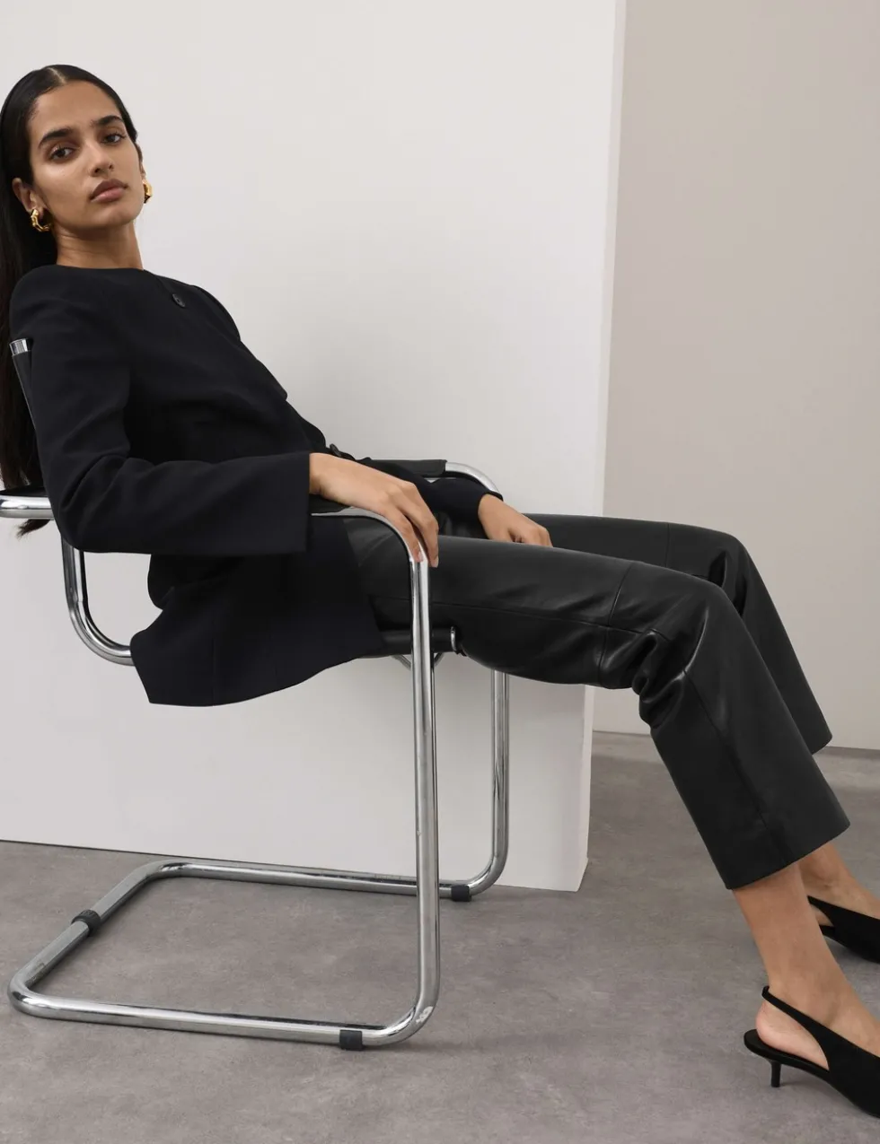 Leather Straight Leg Trousers