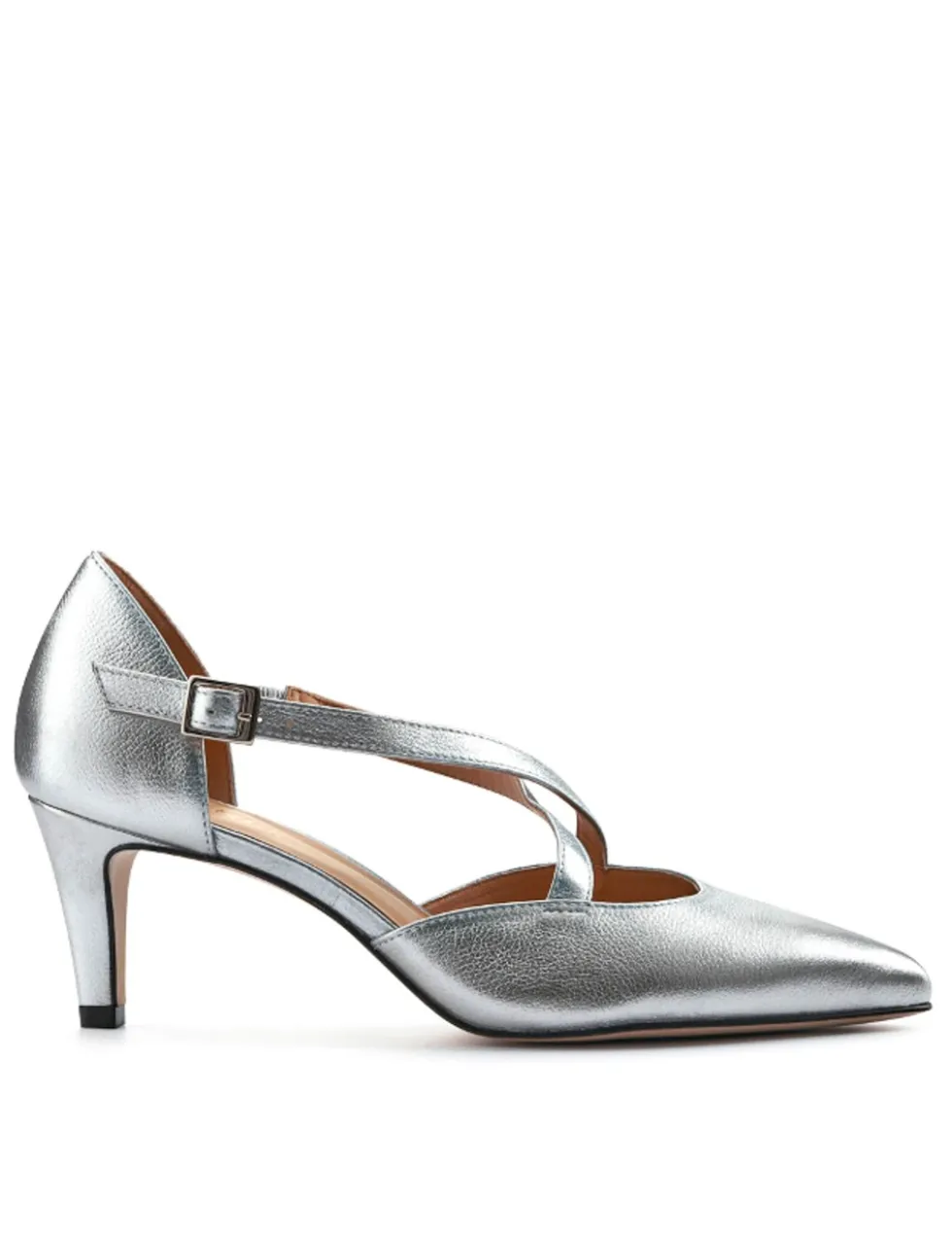Leather Strappy Kitten Heel Pointed Court Shoes