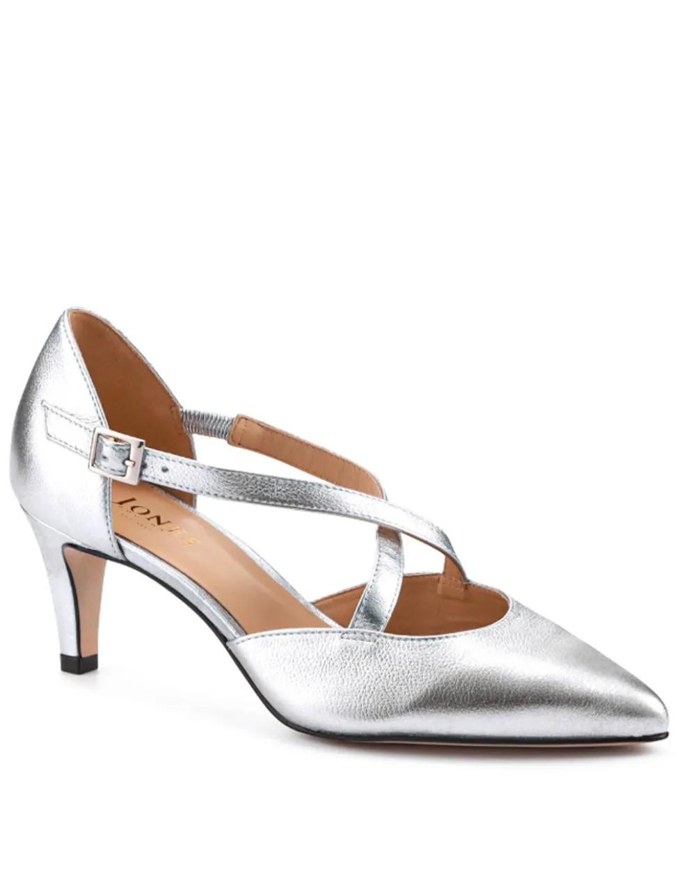 Leather Strappy Kitten Heel Pointed Court Shoes