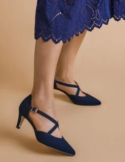 Leather Strappy Kitten Heel Pointed Court Shoes