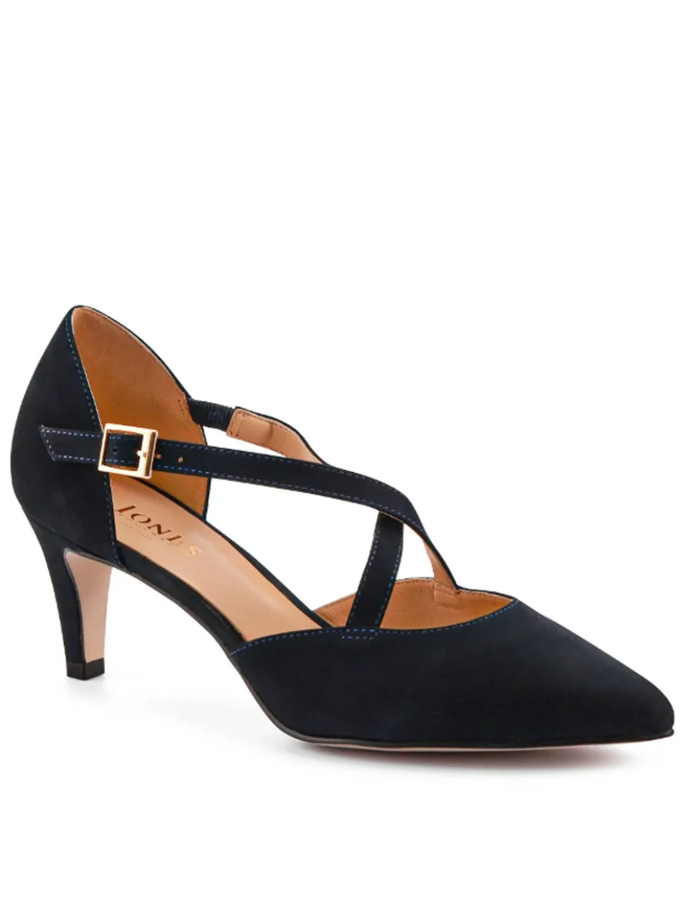 Leather Strappy Kitten Heel Pointed Court Shoes