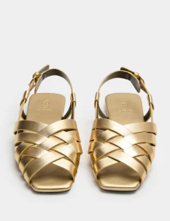 Leather Woven Flat Slingback Sandals