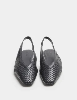 Leather Woven Flat Slingback Shoes